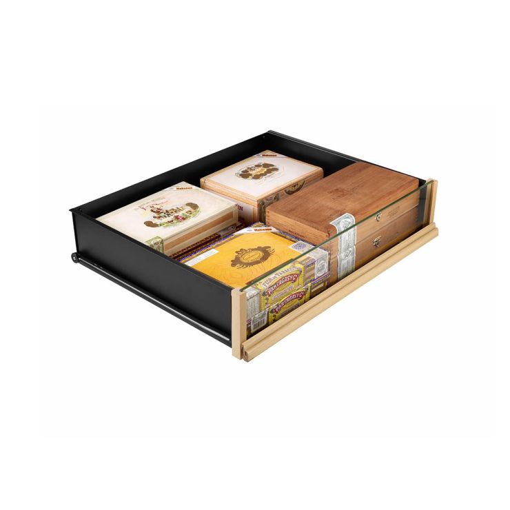 Sliding storage drawer for cigar humidor