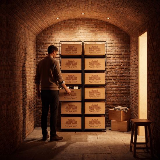 Pull-out storage for wine cases - from 24 bottles