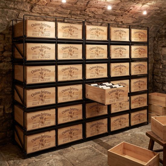 Pull-out storage for wine cases - from 24 bottles