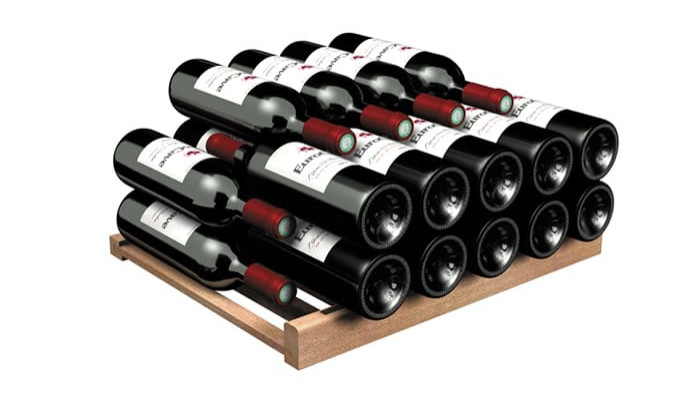 Sturdy wooden storage rack for stacking up to 50 bottles of different sizes.