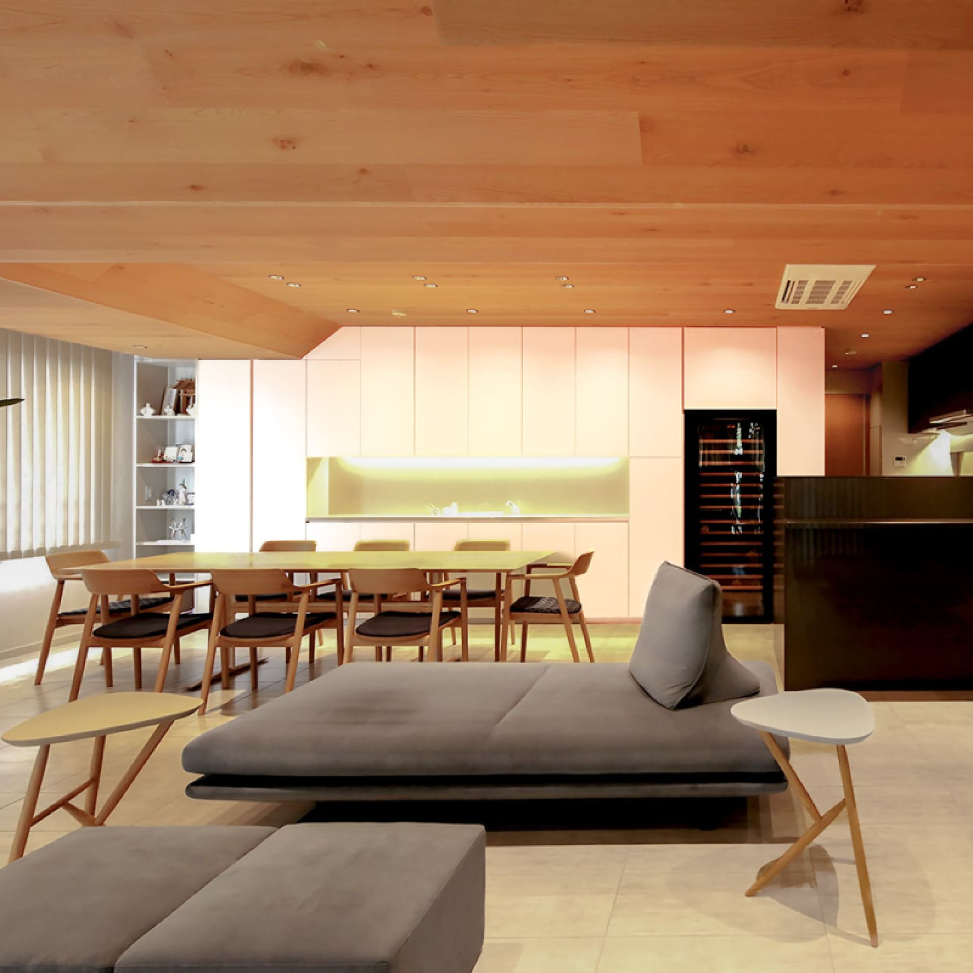 Renovation project of a house in Tokyo with a EuroCave built-in wine cabinet in a custom-made furniture in a living-room.