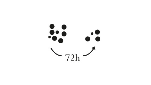 Odours and toxicity are reduced by half after 72 hours of use Odours and toxicity are reduced by half after 72 hours of use