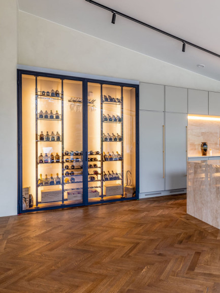 Example of a metal wine storage space embedded in a wall  in a luxury interior in Denmark Example of a metal wine storage space embedded in a wall  in a luxury interior in Denmark