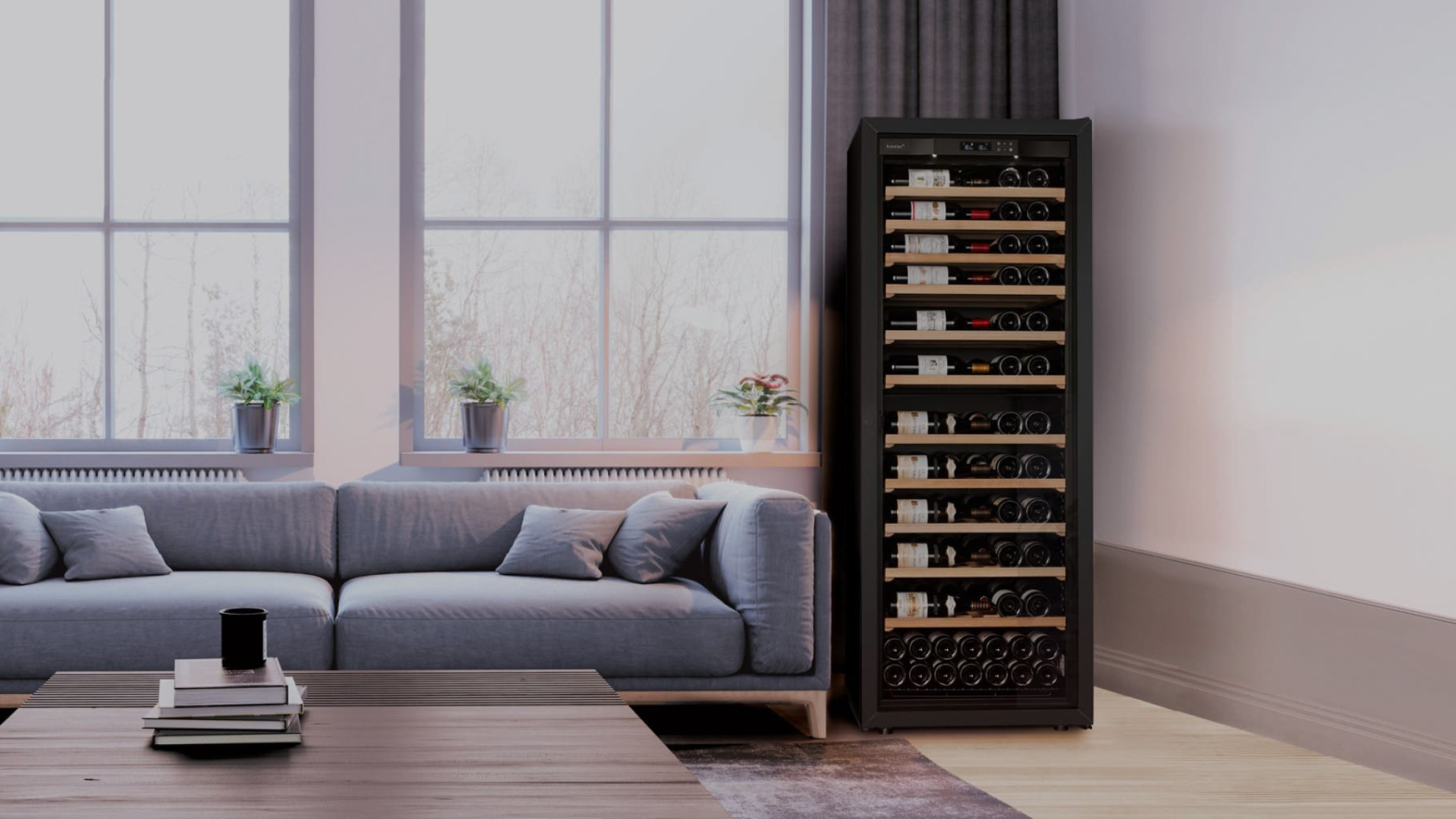 Large size wine cooler equipped with sliding shelves with positioning of the bottle so that the label is visible. - La Première EuroCave Large size wine cooler equipped with sliding shelves with positioning of the bottle so that the label is visible. - La Première EuroCave