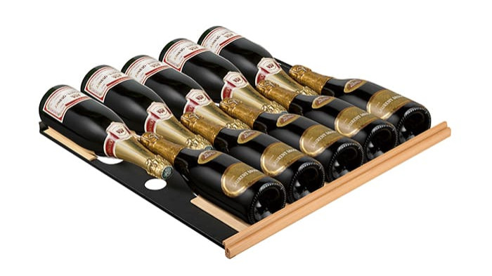 A wine cooler shelf specially designed for champagne bottles. A wine cooler shelf specially designed for champagne bottles.