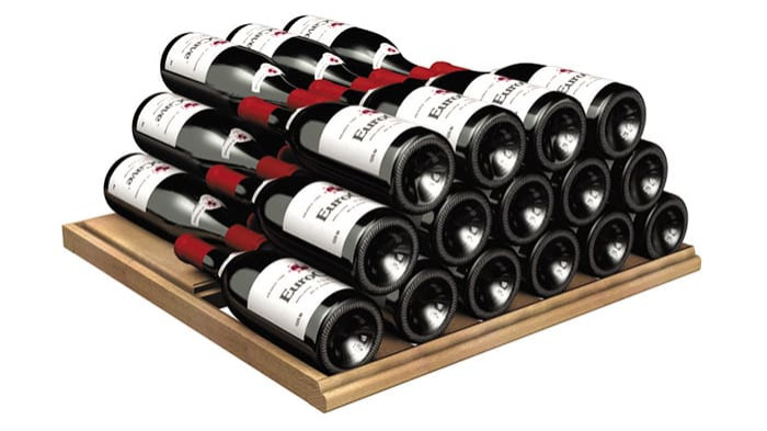 Fixed storage shelf for stacking a large number of bottles and increasing its wine storage capacity.