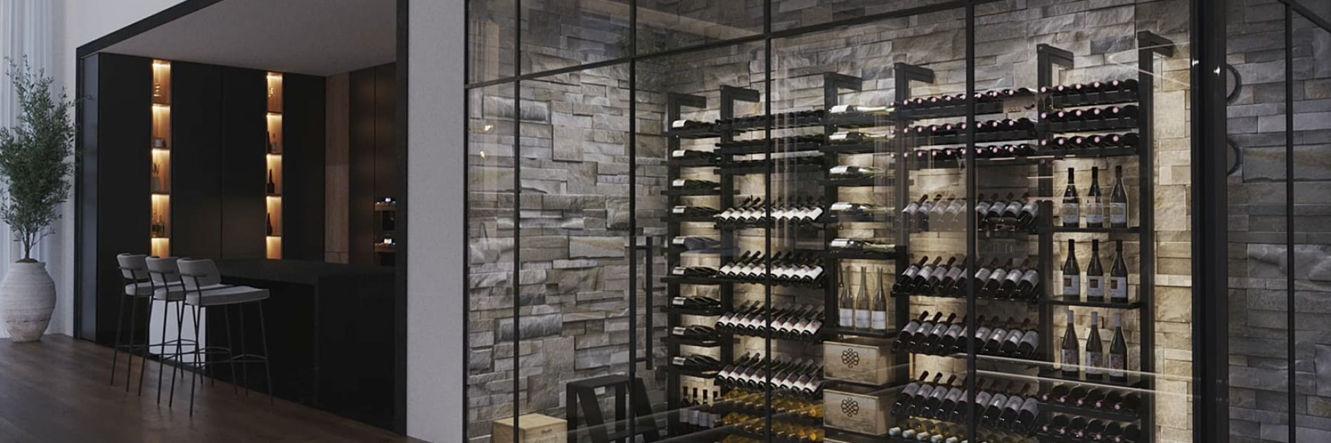 Sturdy metal wine cellar storage. The room becomes a glazed and air-conditioned wine tasting space. The most beautiful effect in your interior. - Modulo-X - eurocave Sturdy metal wine cellar storage. The room becomes a glazed and air-conditioned wine tasting space. The most beautiful effect in your interior. - Modulo-X - eurocave