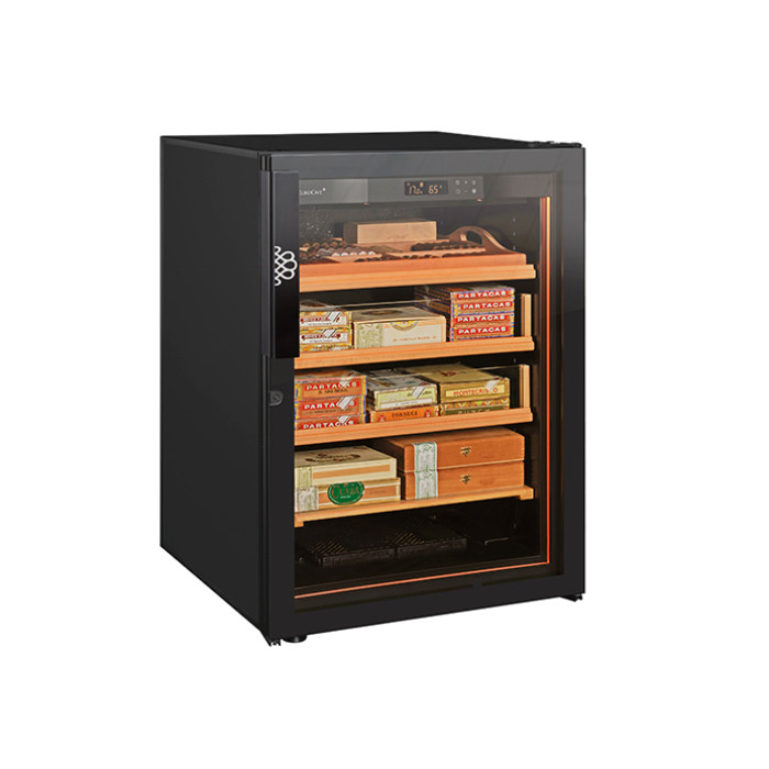 Cigar humidor cabinet with a choice of 2 types of double-glazed and anti-UV treated glass doors when purchasing.