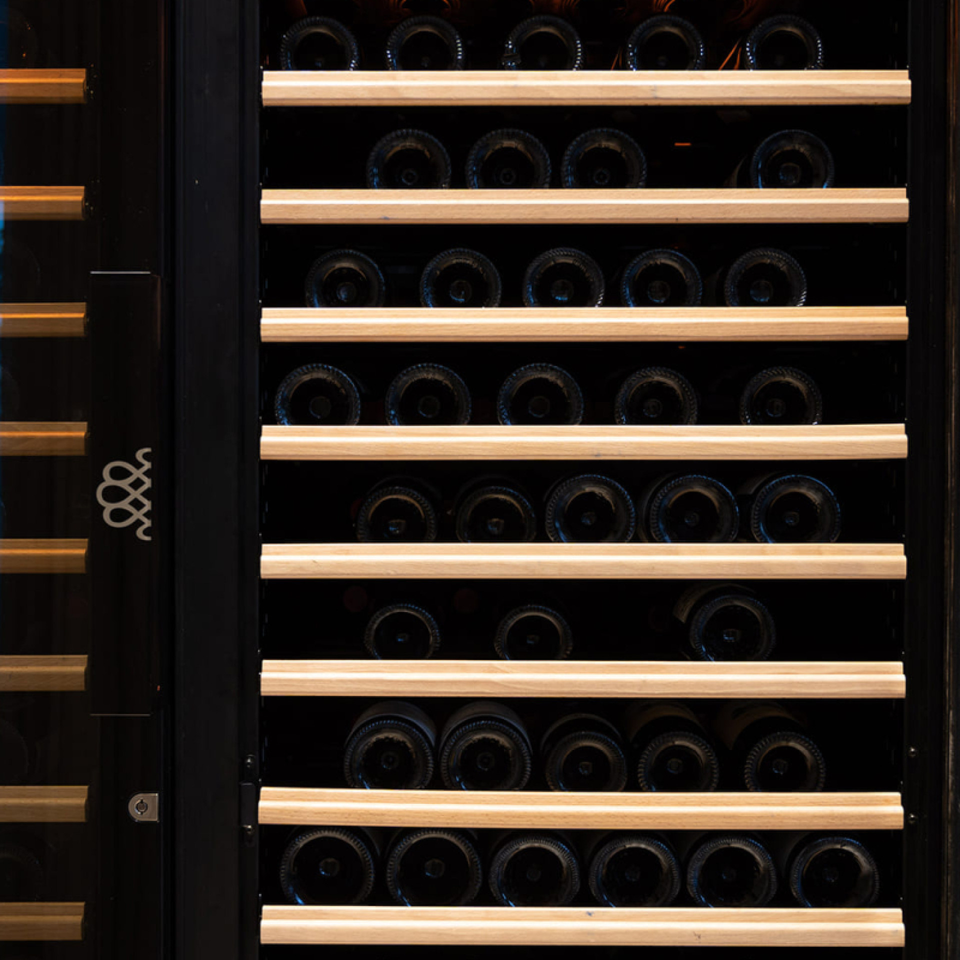 Professional aging wine cabinet and natural cellar storage. Large storage capacity. Long-term bottle storage cabinet meeting all criteria: stable temperature, humidity level, vibrations, etc.