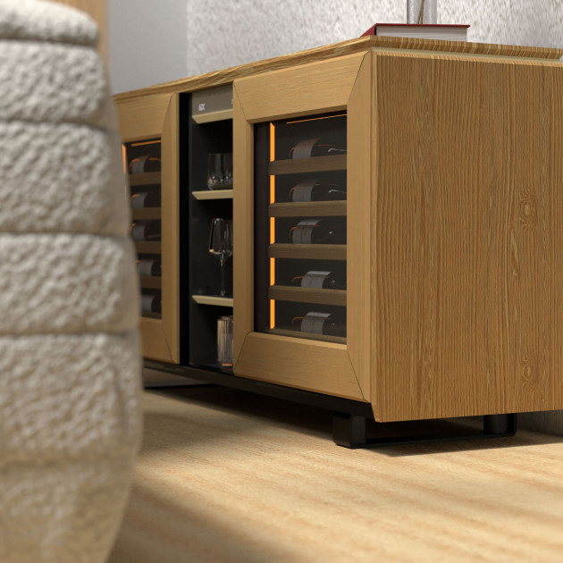 Light oak veneered glass door unit with 2 temperature zones