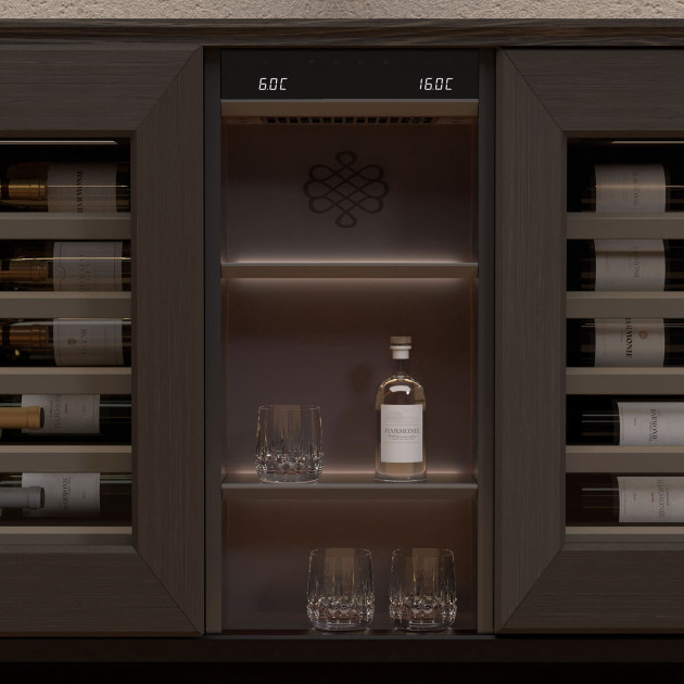 Harmonie wine cellar - smoke brown niche and sideboard surround