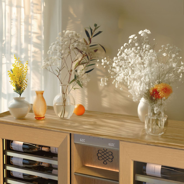 2 temperature zones glass door unit, light oak veneer