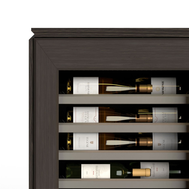 Sliding shelves. Front colour of champagne shelf. Bevelled finish.