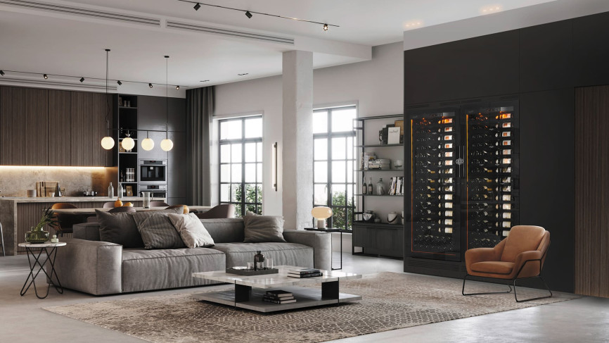 Revelation EuroCave built-in single temperature wine cellars side by side with integrated lighting, glass door, and premium equipment. Revelation EuroCave built-in single temperature wine cellars side by side with integrated lighting, glass door, and premium equipment.