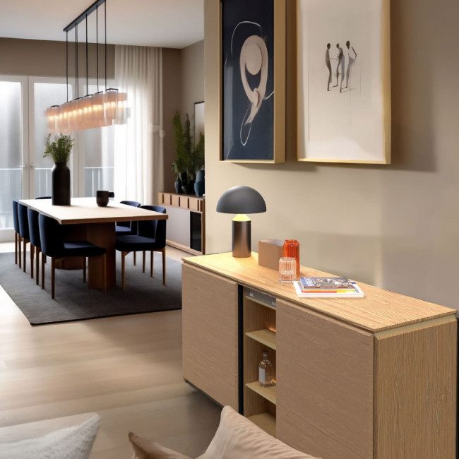 Harmonie light oak wine cabinet with opaque doors for storing bottles at serving temperature