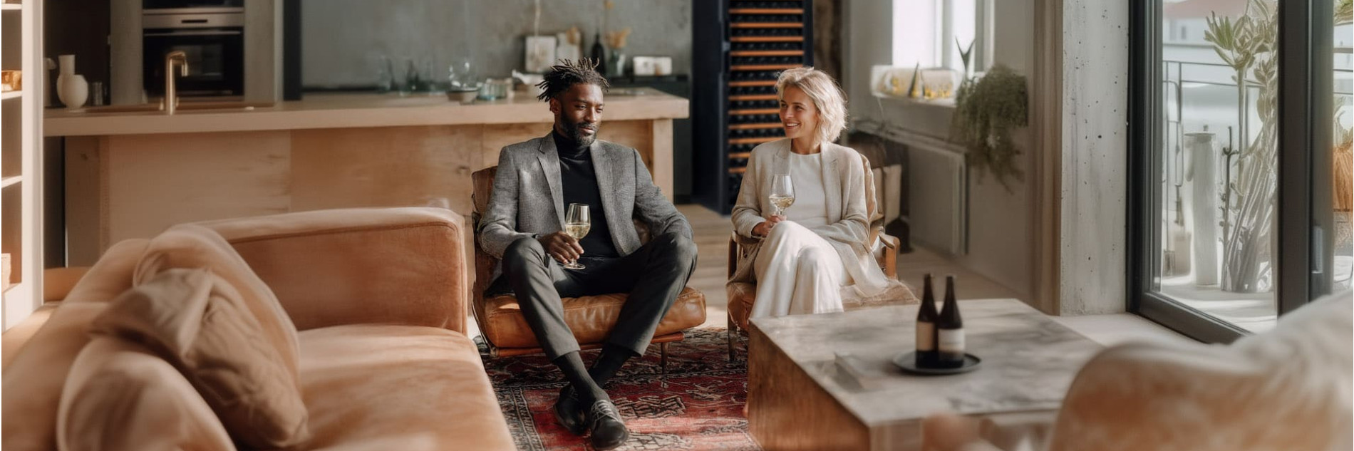 Wine lovers sharing a glass of wine in a moment of conviviality