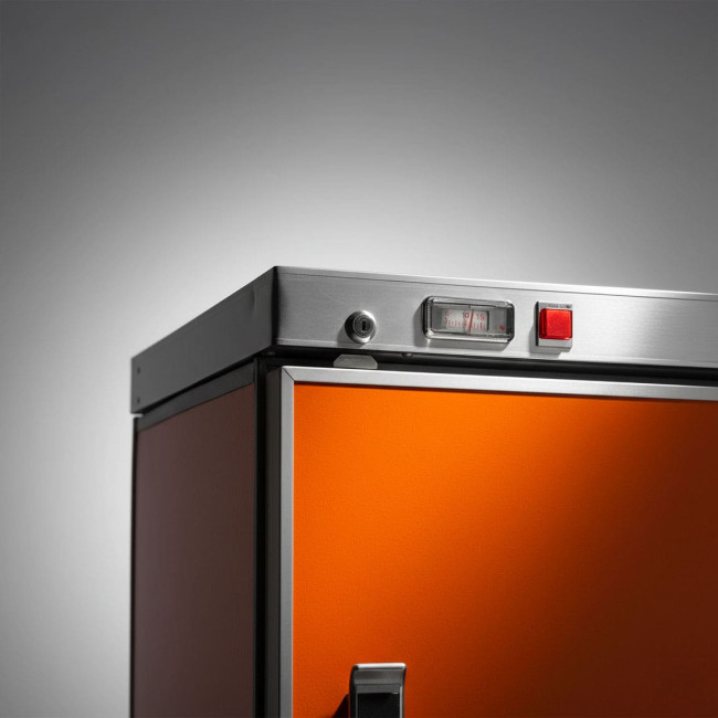 Early wine fridge models with vintage orange design reflecting original innovation