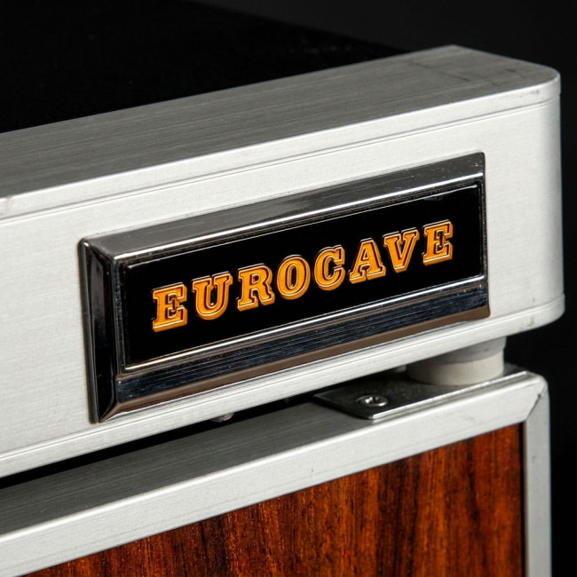 Vintage wine fridge featuring original logotype and wood finish