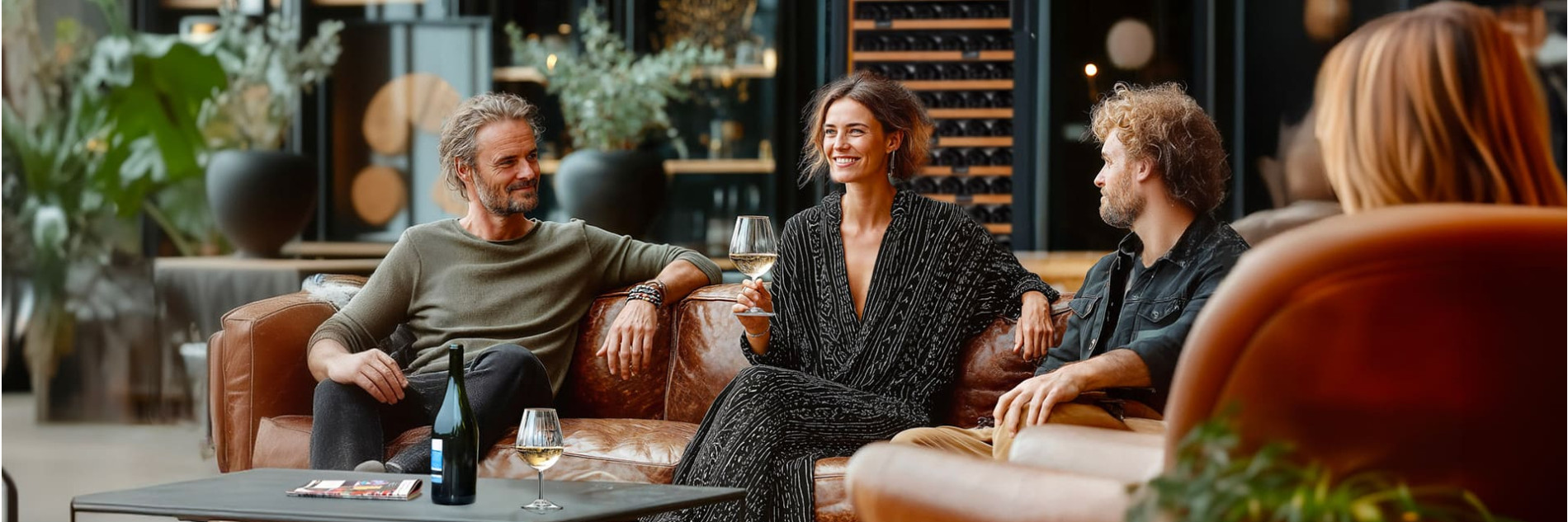 Group of friends sharing a convivial moment over a glass of wine