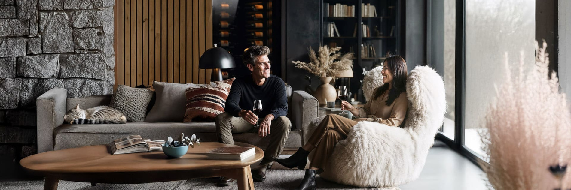 Wine loving couple sharing a passionate moment over a glass of wine