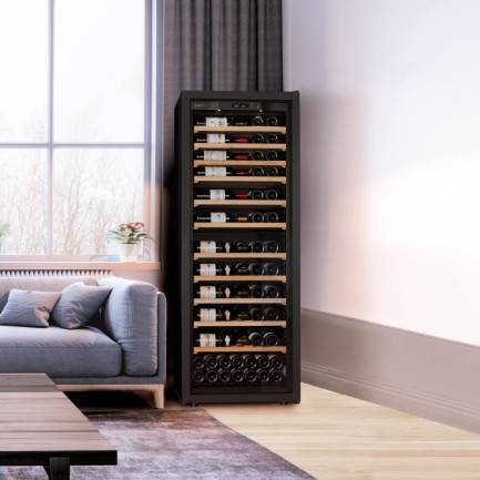 Large EuroCave La Premiere wine ageing fridge, freestanding in a living room