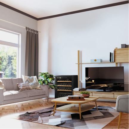 Small EuroCave La Premiere wine ageing fridge installed in a living room
