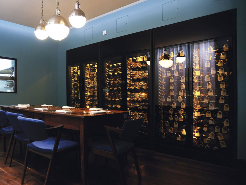 La Cabotte restaurant in London, featuring the EuroCave ShowCave wine cabinet for bringing wines to the correct serving temperature.