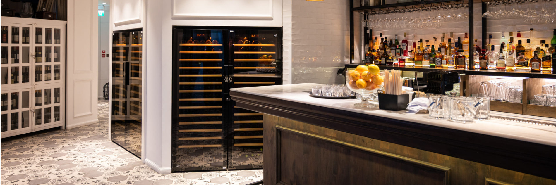 Restaurant Carine Dubai side-by-side built-in EuroCave preservation and service wine fridges.