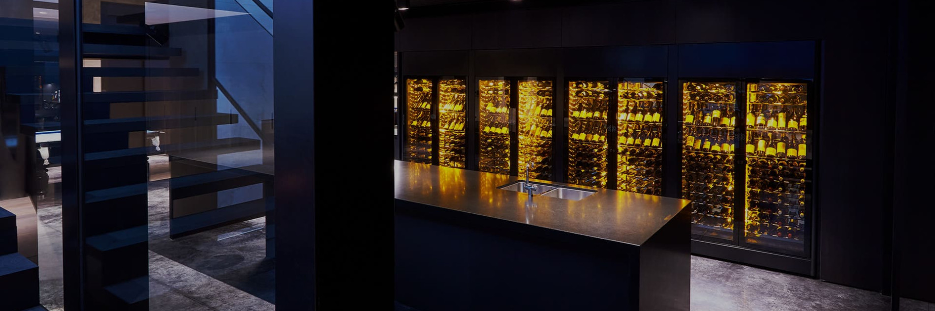 EuroCave ShowCave wine display cabinet with amber lighting, bottle presentation and wine wall
